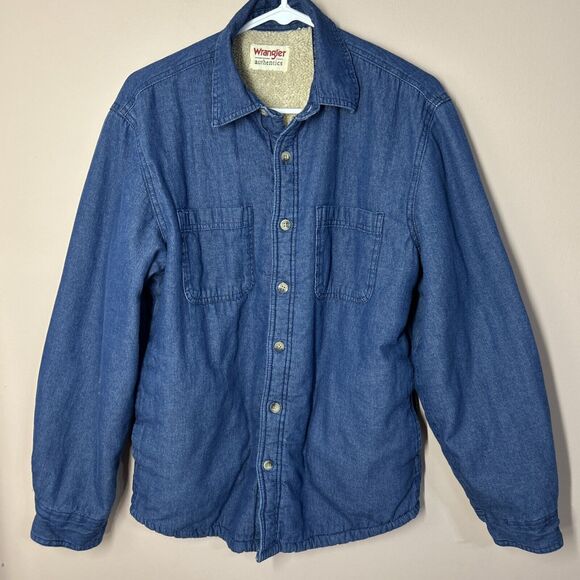 Vintage Wrangler Men’s Small Sherpa Fleece Lined Lightweight Denim Shirt Jacket - Picture 2 of 8